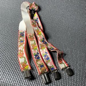 Vintage Strawberry Shortcake Dolls Kids Suspenders White All Over Print‎ Stretch